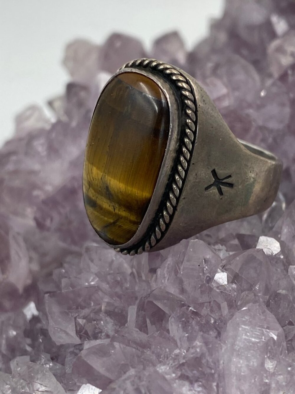Vintage Sterling Silver Tiger's Eye Men's Ring size 13